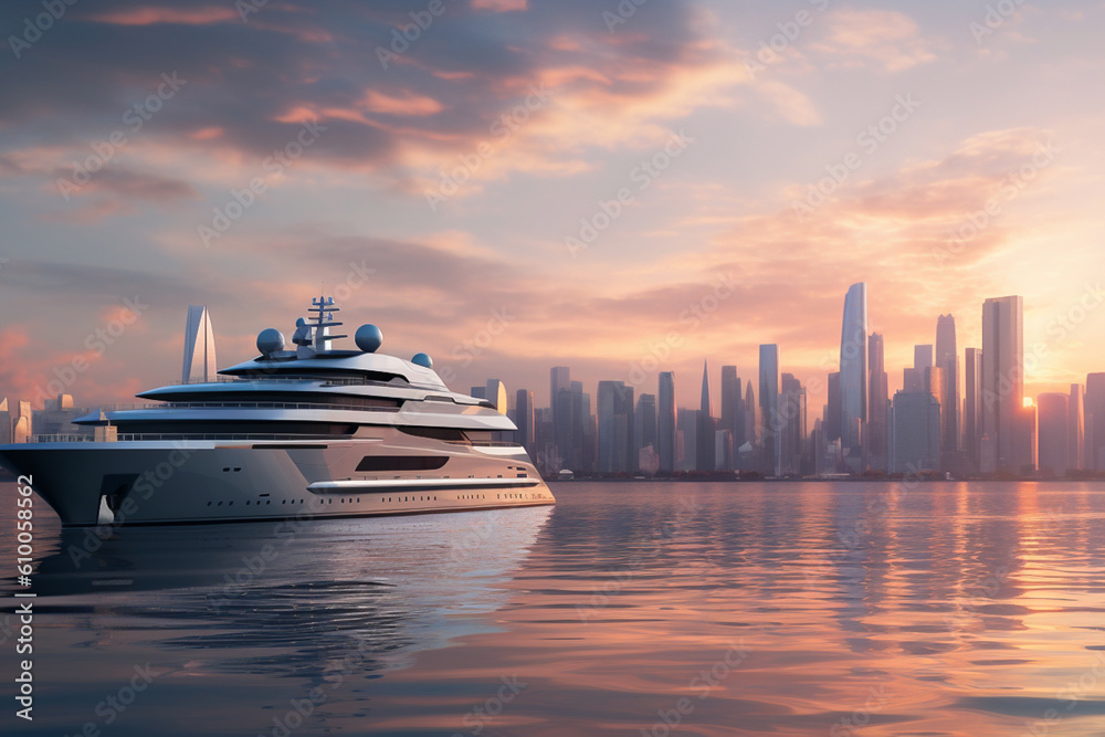 Luxury super yacht in ocean, millionaire and billionaire riches