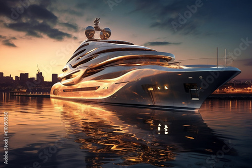 Luxury super yacht in ocean, millionaire and billionaire riches lifestyle