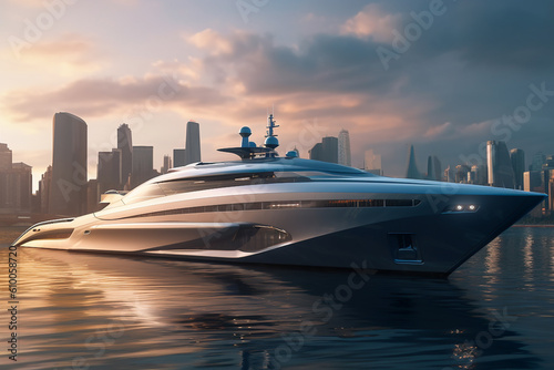 Luxury super yacht in ocean  millionaire and billionaire riches lifestyle