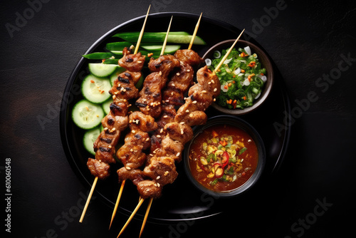 Satay Skewered and grilled meat created with Generative AI technology