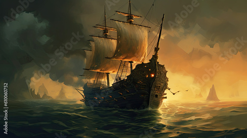 old ship in the sea cream created with Generative AI technology