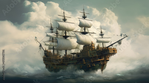 old ship in the sea cream created with Generative AI technology