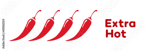 Spicy chilli extra hot level isolated on white background. Pepper sauce with fire flame. Vector Illustration 10 eps