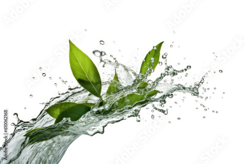 water splash with green tea leaf isolated created with Generative AI technology