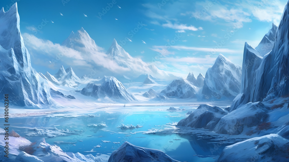 the ethereal beauty of an icy landscape with towering glaciers