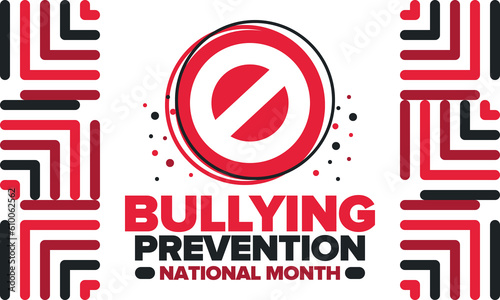 National Bullying Prevention Month in October. Stop bullying. Annual nationwide campaign to keep all youth safe from bullying. Orange color. Poster, card, banner, background. Vector illustration