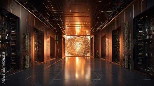 Future supercomputer server room created with Generative AI technology