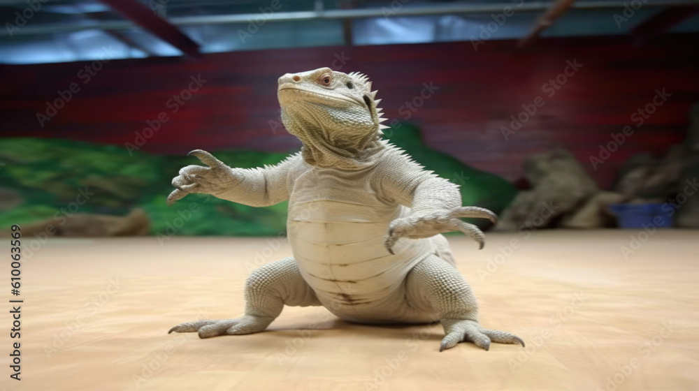 Obraz premium iguana taekwondo created with Generative AI technology