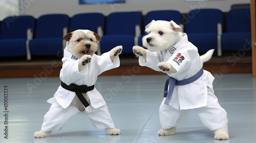 taekwondo dogs flighting created with Generative AI technology photo