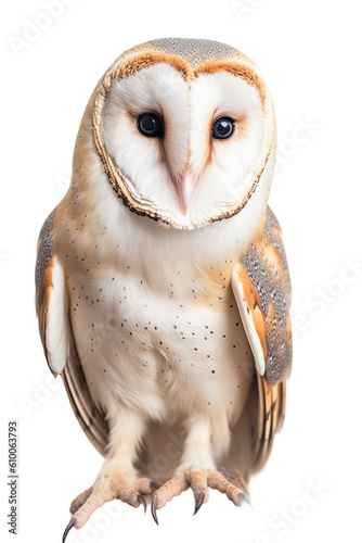 close up of a barn owl isolated on a transparent background