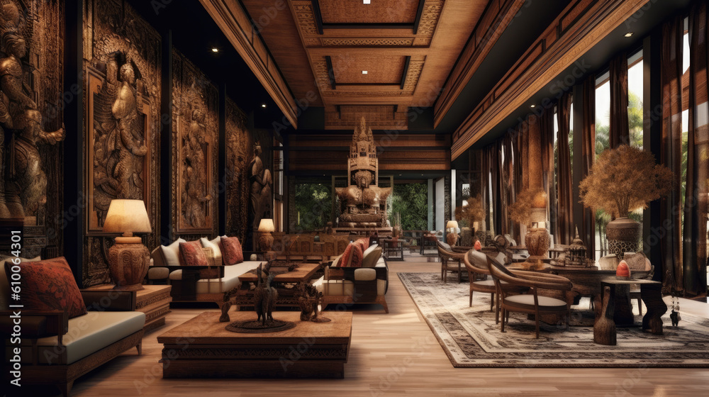 Thai interior design created with Generative AI technology Thai interior design created with Generative AI technology