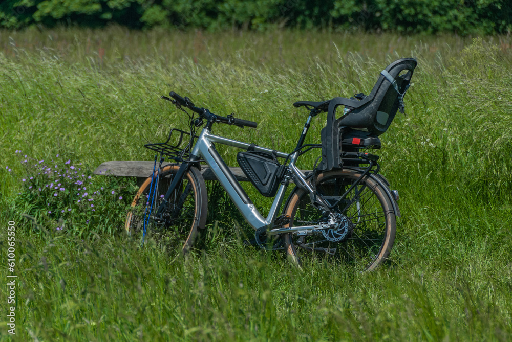 Electric bike perfect for travelling with kids, beautiful summer day. Electric bike perfect for travelling with kids, beautiful summer day.