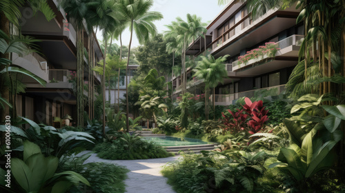 tropical garden condominium created with Generative AI technology