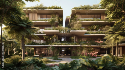 tropical garden condominium created with Generative AI technology © Poprock3d