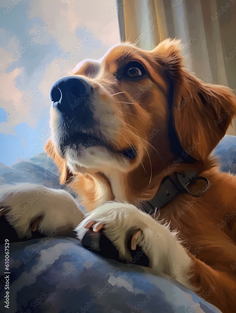 Obraz premium Loyal Domestic Canine Pet Staring with Intense Curiosity