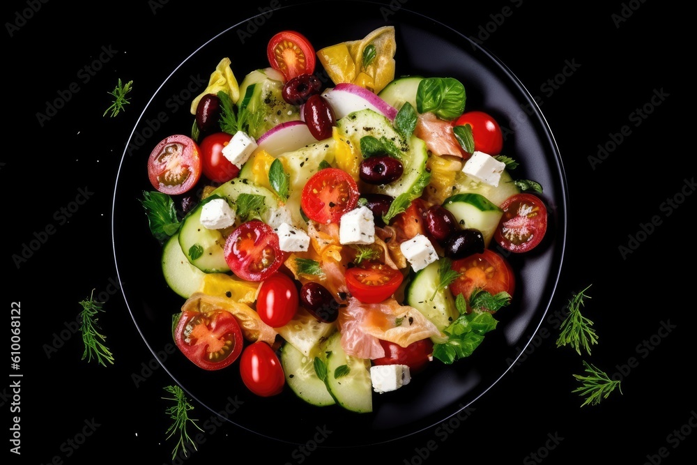 stock photo of greek salad flat lay Food Photography AI Generated