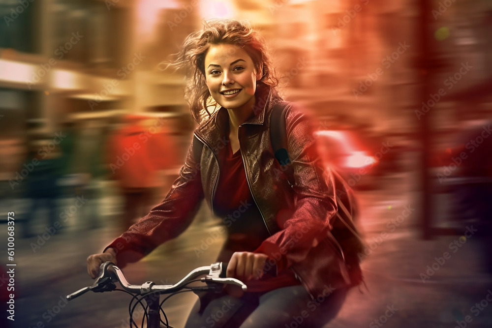 Obraz premium Modern woman riding a trking bike. AI generativ