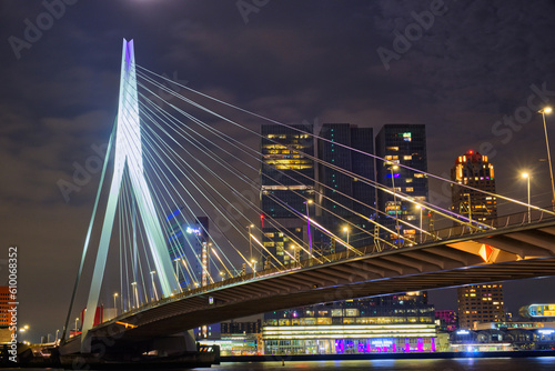 The Erasmus Bridge in Rotterdam at night time 