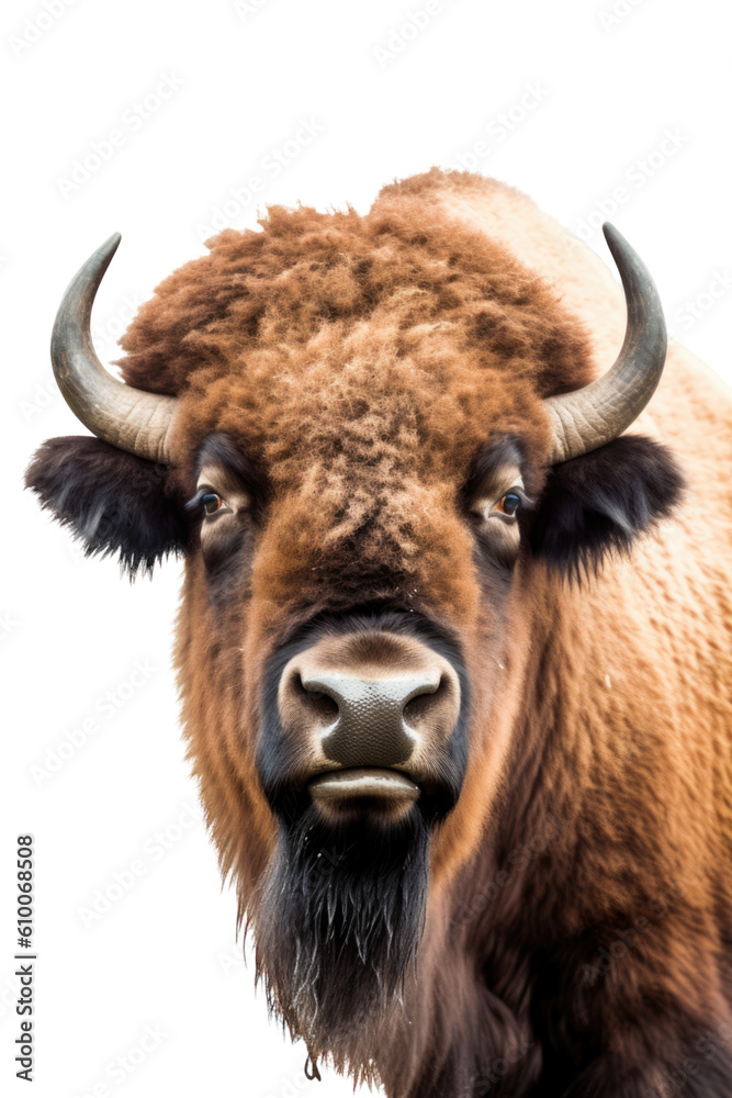 close up of a bison isolated on a transparent background