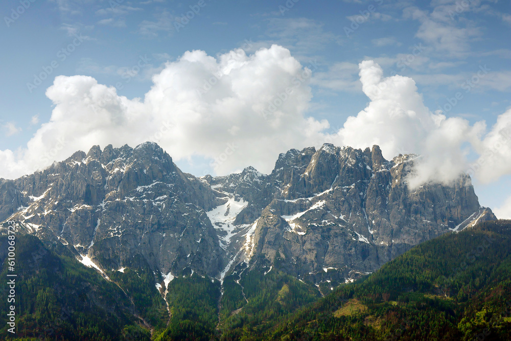 Stunning panoramic view of mountain range in the Alps, Lienzer Dolomites in Tyrol, Austria