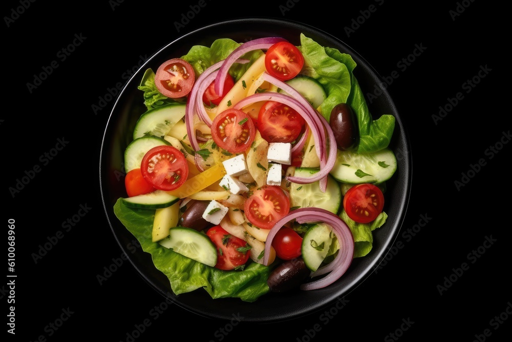 stock photo of greek salad flat lay Food Photography AI Generated