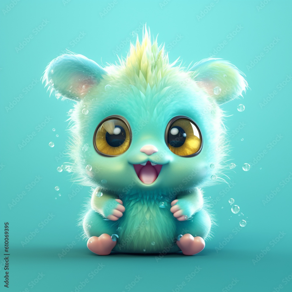 Fototapeta premium Adorable 3D Floofy Fantasy Creature - Cute and Cuddly Collection