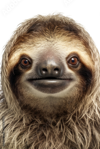 close up of a sloth isolated on a transparent background