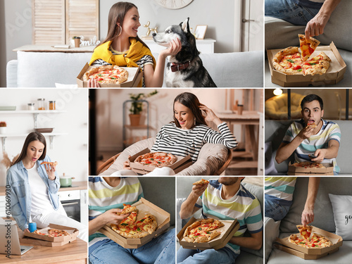 Collage with people eating ...