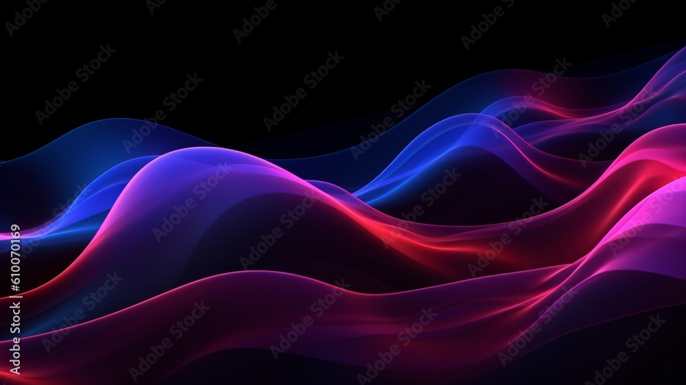 Obraz premium Dark wave neon lights line background. generative ai