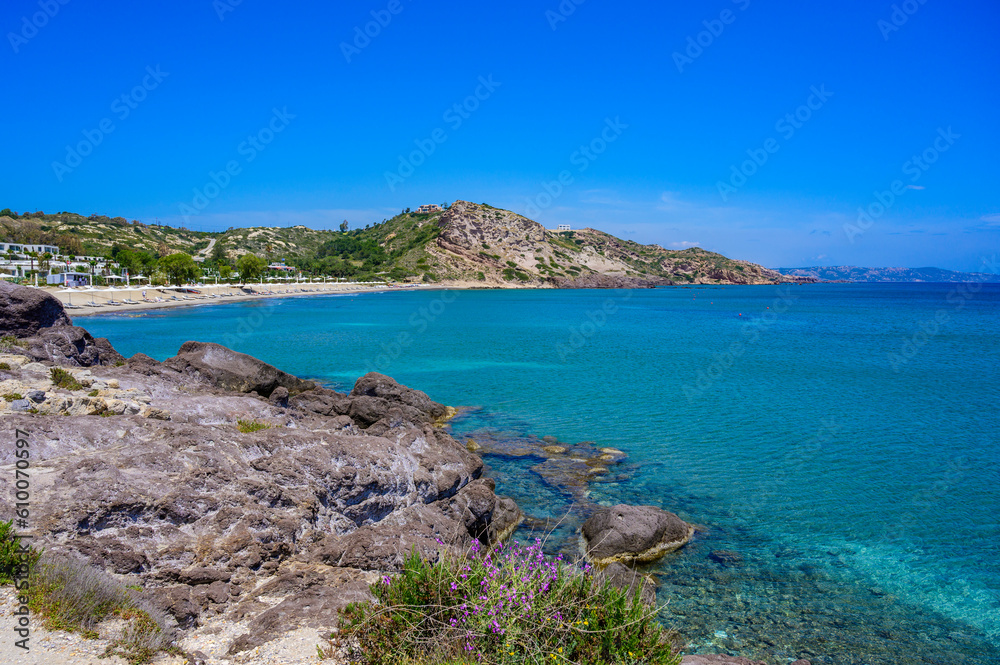 Agios Stefanos Beach - historical ruins and beautiful scenery at coast of island Kos, Greece