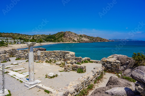 Agios Stefanos Beach - historical ruins and beautiful scenery at coast of island Kos, Greece