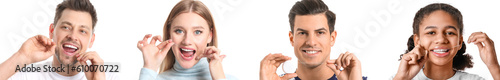 Set of people flossing teet...