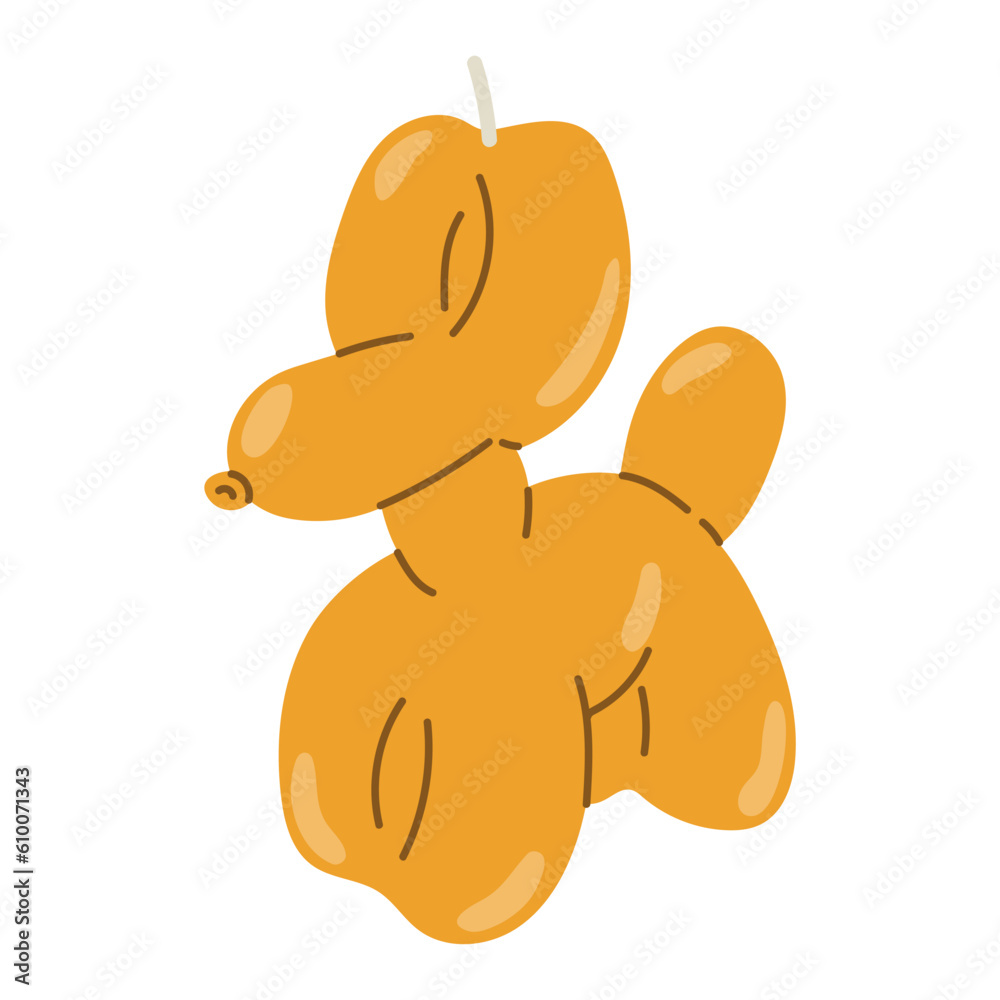 Fototapeta premium Isolated cute cartoon colorful wax in shape of ballon dog. Modern decoration for home interior, spa, relax. Flat vector illustration on white background