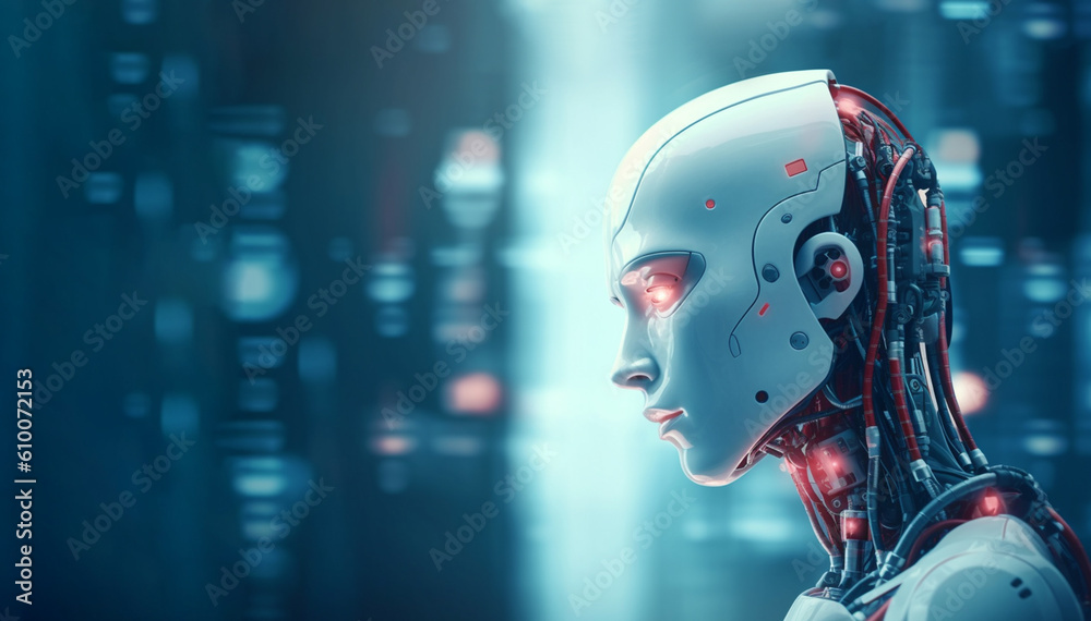 android is in the virtual world. Internet. artificial intelligence. replacing a human with a robot. access to the virtual world. generative AI