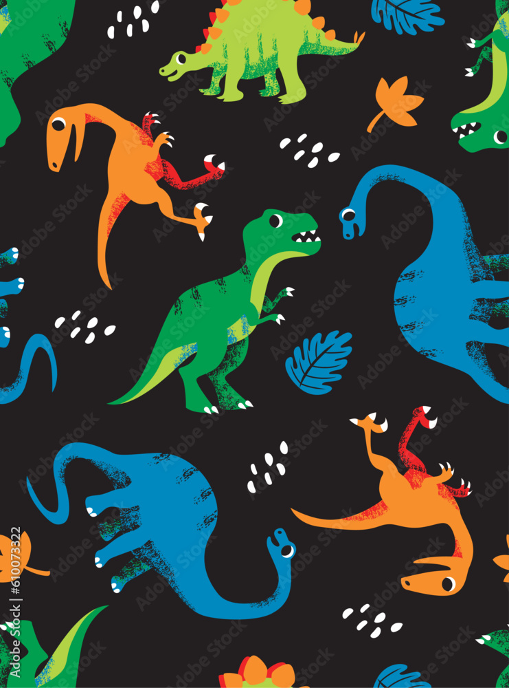 Naklejka premium Cartoon dino seamless pattern. Vector illustration