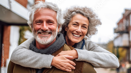 Happy active senior couple having fun outdoors. Portrait of an elderly couple together .Generative A Generative AI