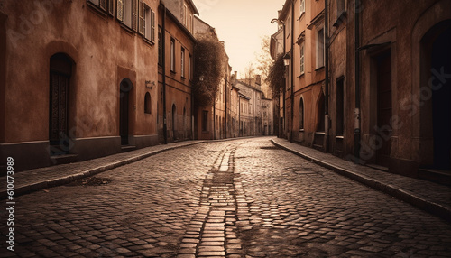 Medieval Italian architecture vanishing into the darkening summer dusk generated by AI