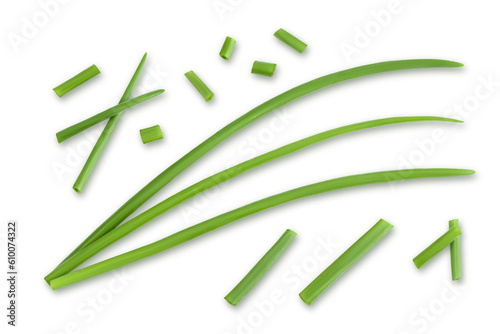 Green onion isolated on the white background. Top view. Flat lay.