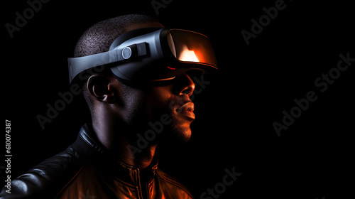 Stylish African-American man wearing VR gear. Created with Generative AI technology. © MP Studio