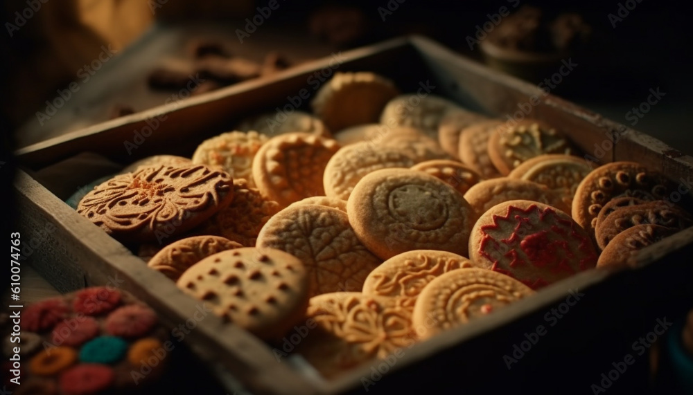 A box of homemade gourmet cookies, a sweet indulgence generated by AI