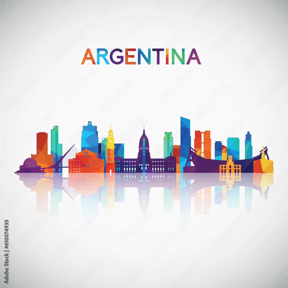 Argentina skyline silhouette in colorful geometric style. Symbol for your design. Vector illustration.