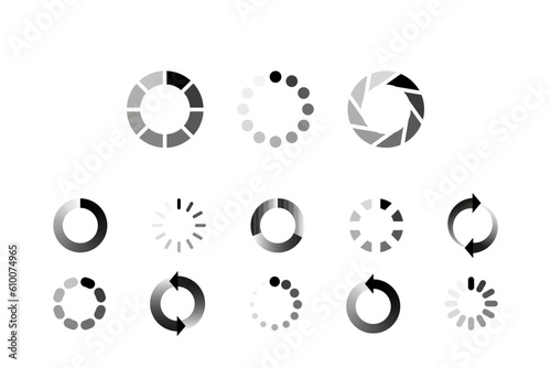 Loading icon set. Progress bar for upload download round process. Circle loading, waiting symbol vector illustration. Vector donload or upload status icon