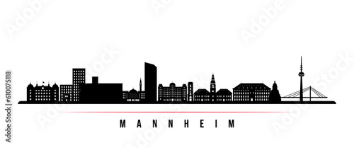 Mannheim skyline horizontal banner. Black and white silhouette of Mannheim, Germany. Vector template for your design.