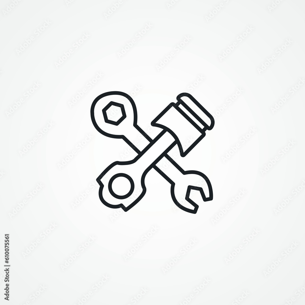 car engine repair service line icon. car engine piston with wrench outline icon. car engine repair service line icon. car engine piston with wrench outline icon.