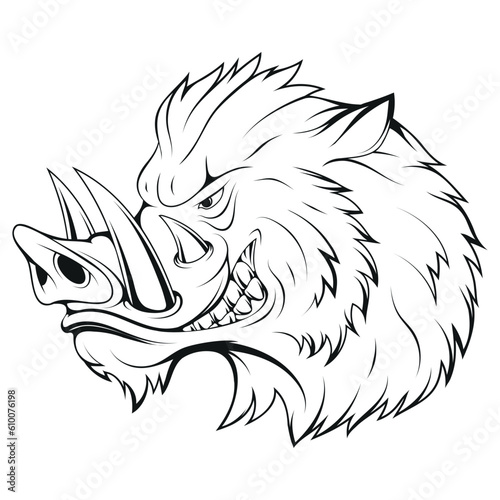 Boar. Vector illustration of a sketch wild pig hog side. Symbol for wildlife fauna and zoology or hunting sport, team trophy and nature zoo club design