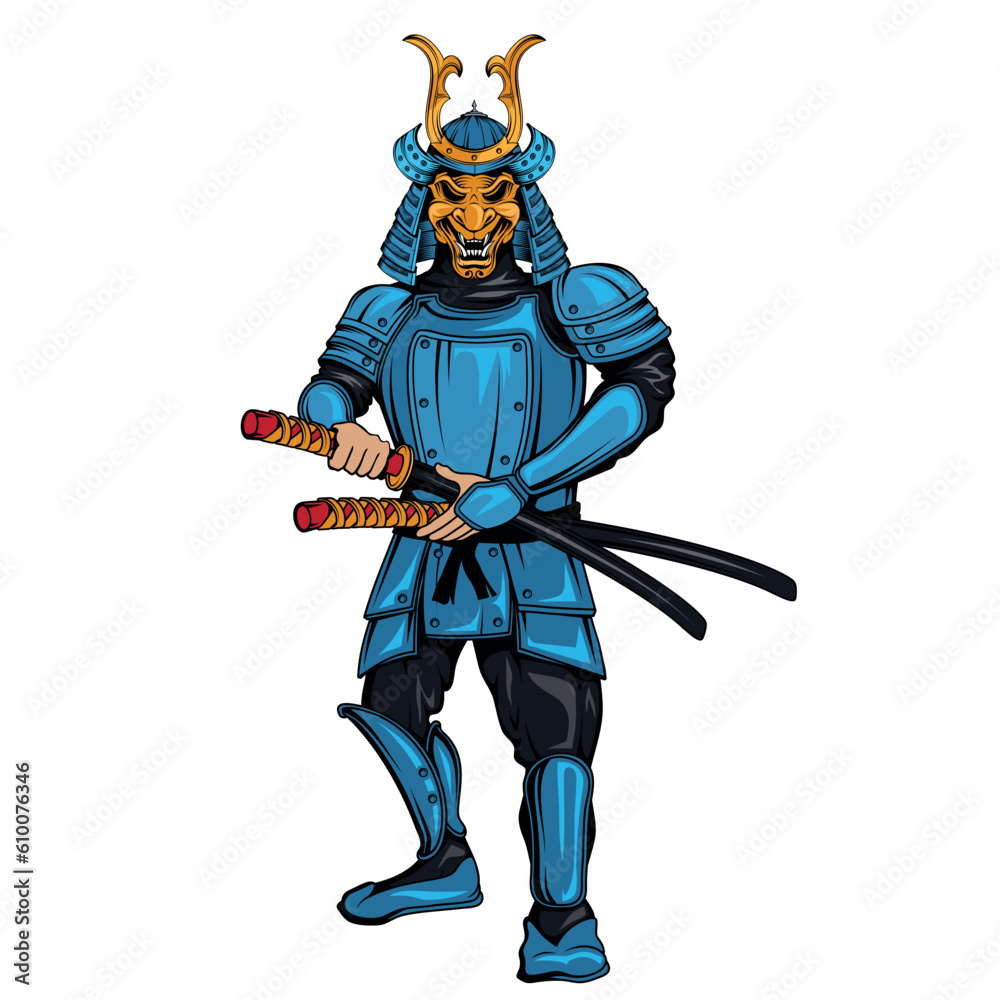 Samurai. Vector illustration of a japanese soldier with a katana in his hands