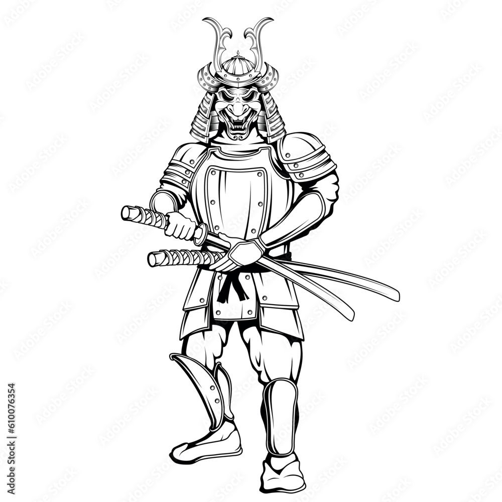 Samurai. Vector illustration of a sketch japanese soldier with a katana in his hands Samurai. Vector illustration of a sketch japanese soldier with a katana in his hands