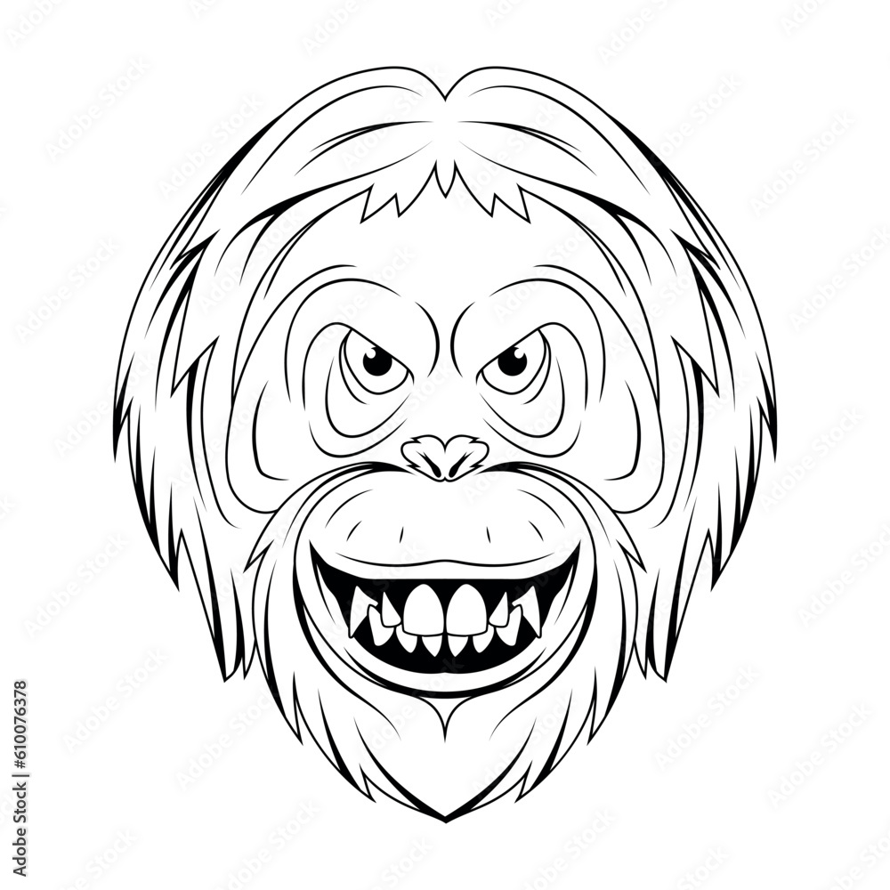 Orang-utan. Vector illustration of a sketch monkey face. Portrait wild animal in zoo. Orang-utan. Vector illustration of a sketch monkey face. Portrait wild animal in zoo.