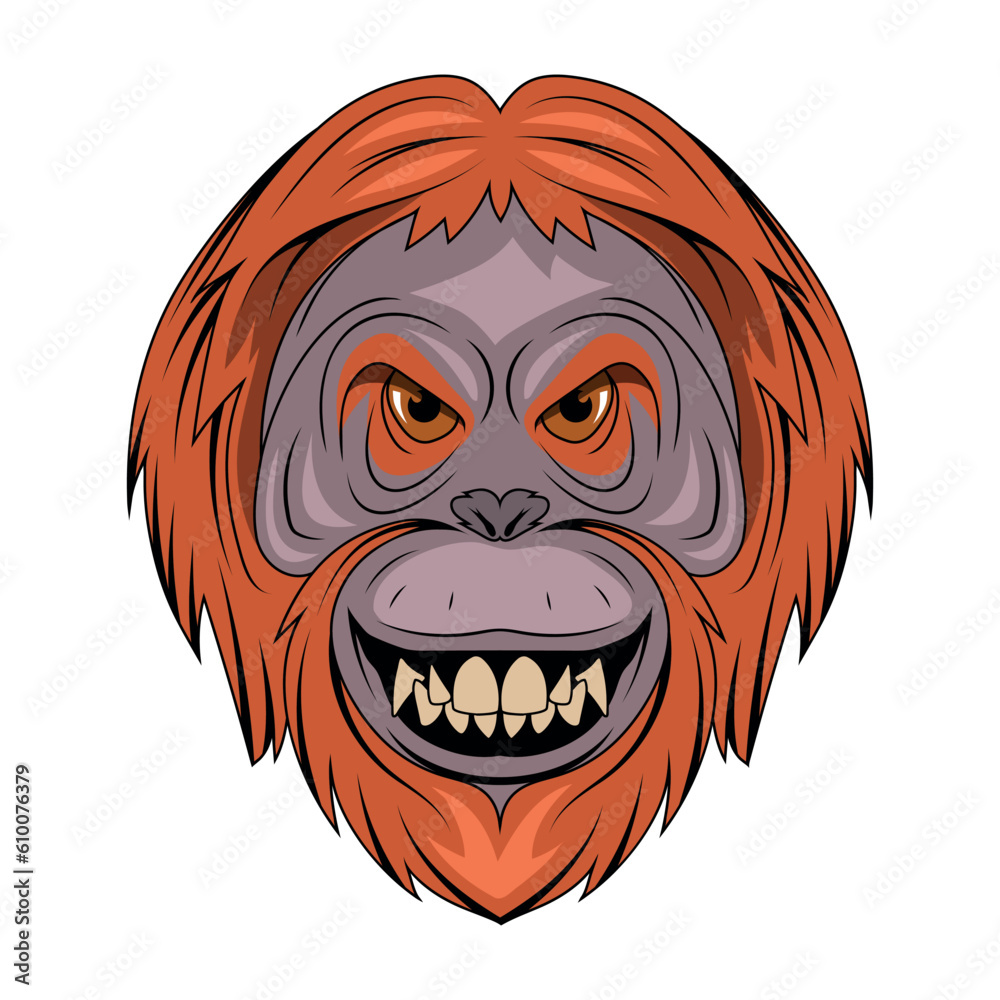 Fototapeta premium Orang-utan. Vector illustration of a monkey face. Portrait wild animal in zoo.