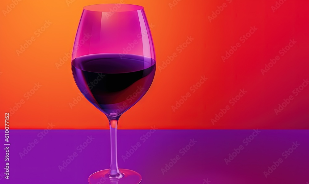 a glass of red wine on a purple and pink background with a red and orange wall in the back ground and a red and orange wall in the background. generative ai a glass of red wine on a purple and pink background with a red and orange wall in the back ground and a red and orange wall in the background. generative ai
